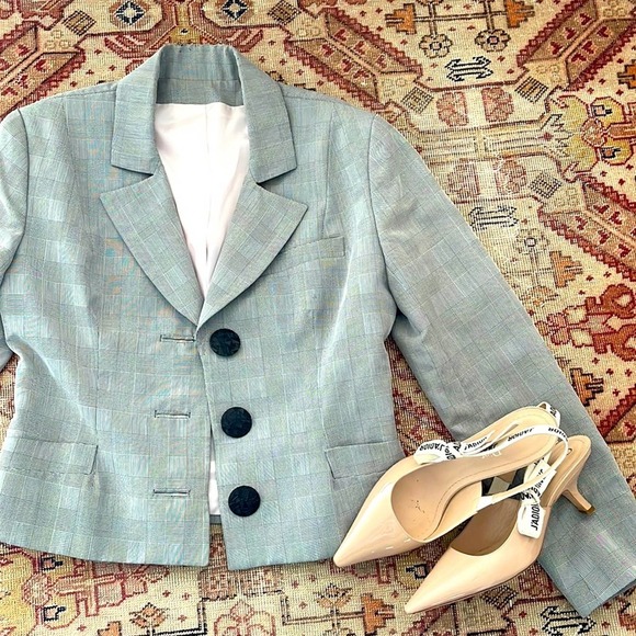 Vintage beautiful plaid large button detail blazer medium - Picture 1 of 8